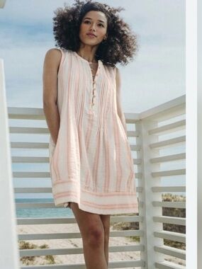 Faherty Soft Pink and Cream Striped Sleeveless Mini Dress